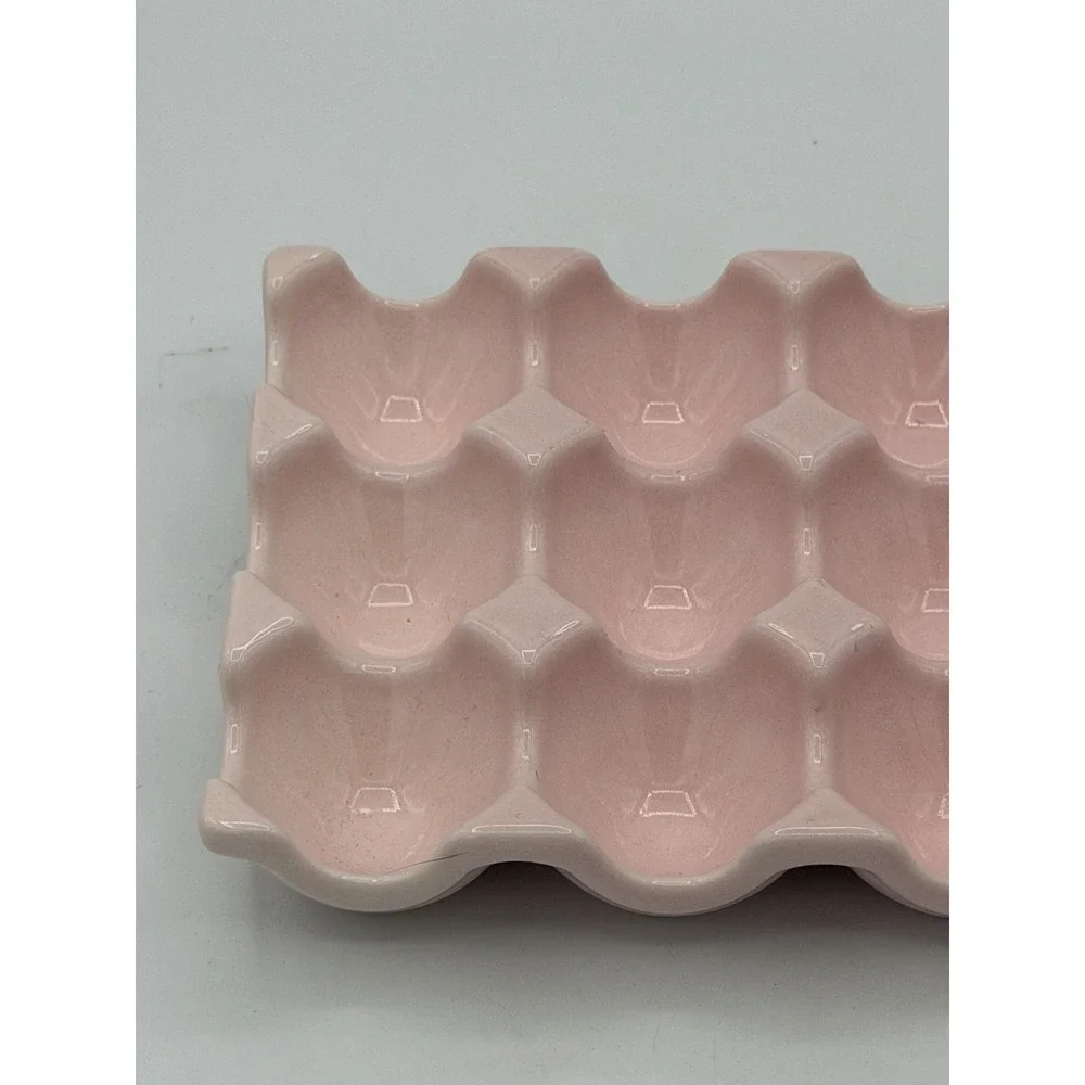 Vintage Style Pink /w Grey Speckled Ceramic Egg Tray Stoneware Egg Holder Dozen